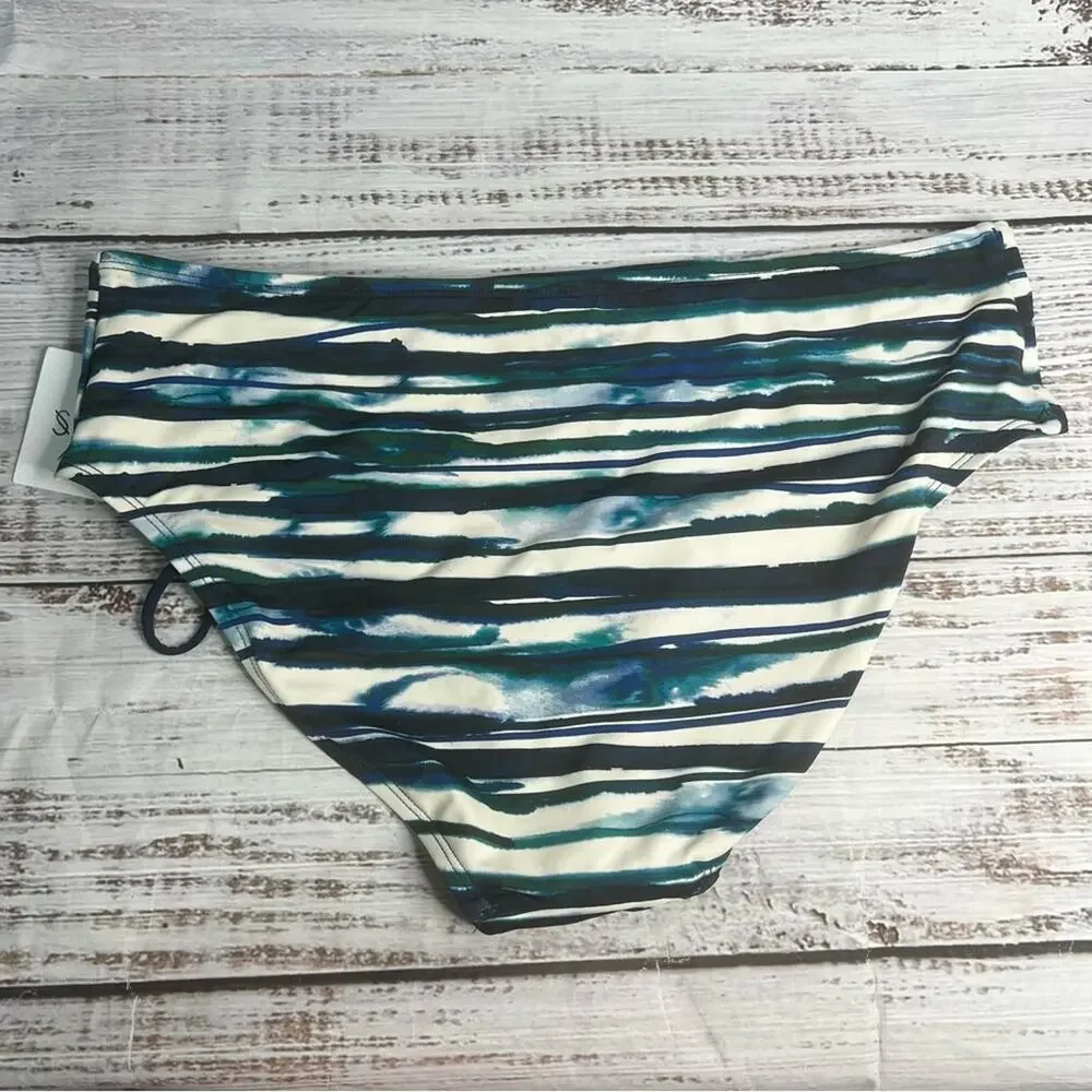 Skye Large Standard‎ Alessia Cinch Higher Rise Bikini Bottom Swimsuit Blue White